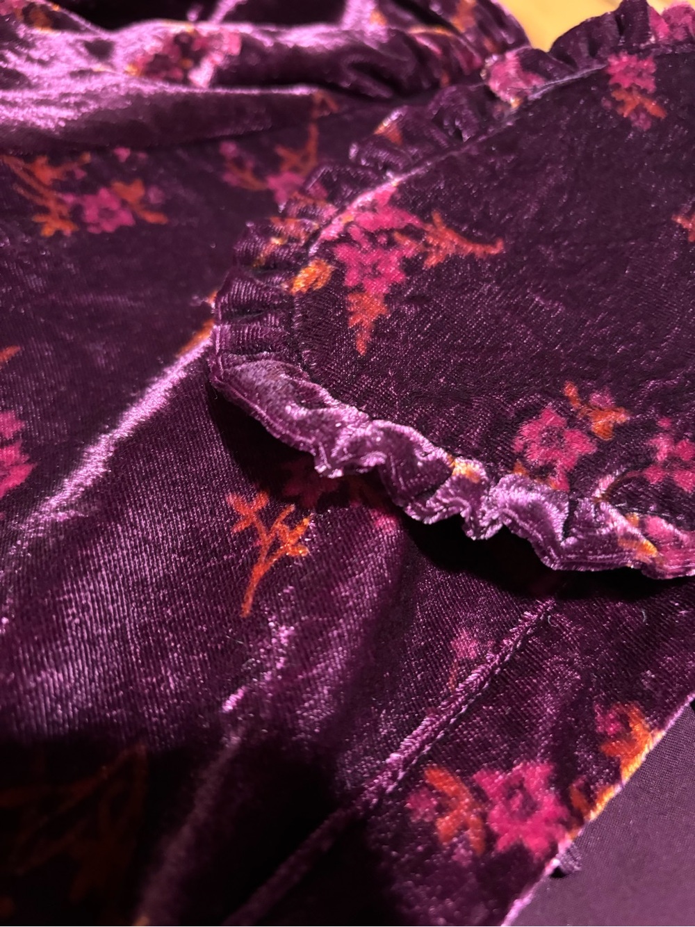 Pilcro ANTHROPOLOGIE velvet KEIRA floral RUFFLE COLLAR top purple ROMANTIC xl - Picture 7 of 11